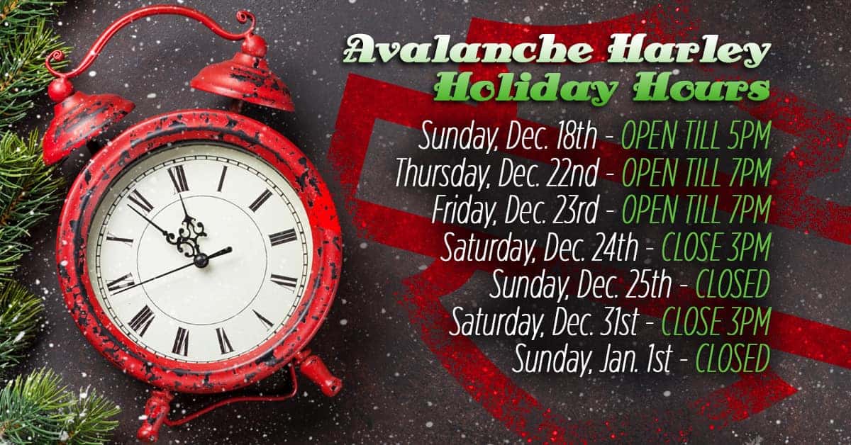 Holiday Shopping Hours - December 22 & 23 open till 7pm, December 24 & 31 close 3pm, December 25 & January 1 Closed