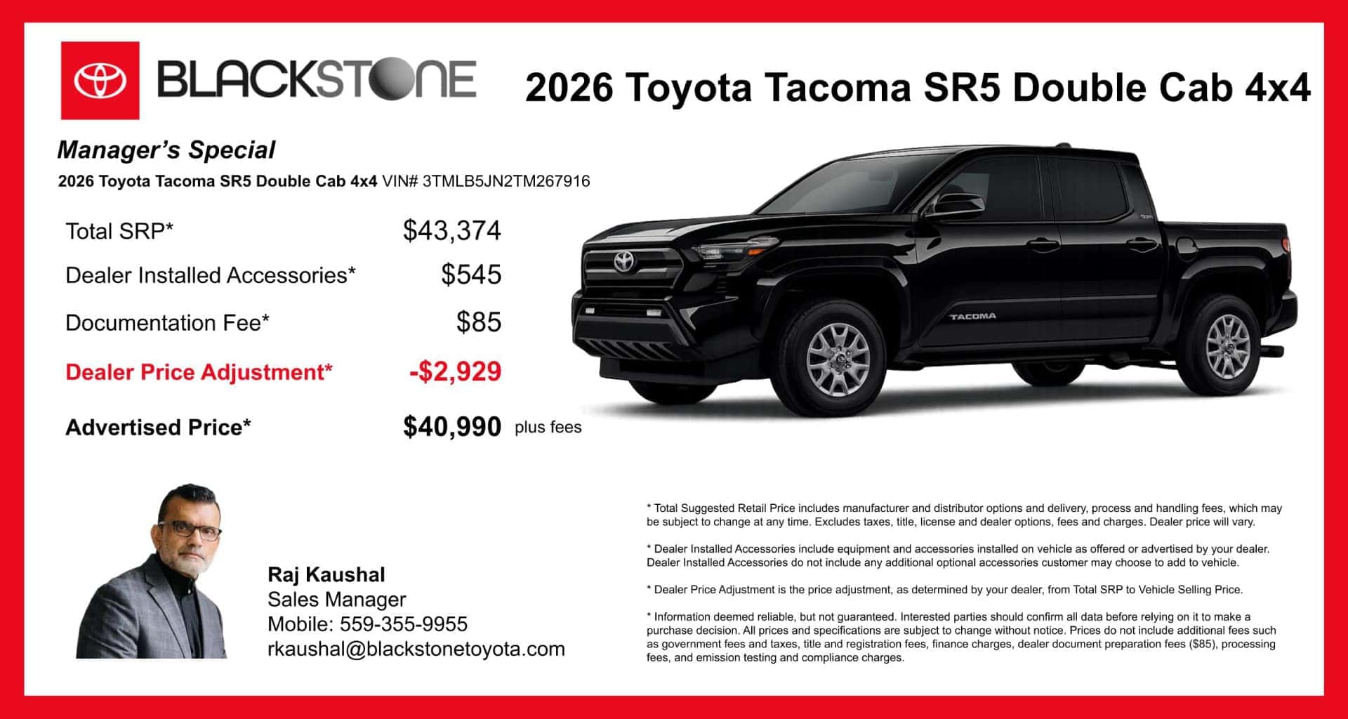 2026 Toyota Tacoma SR5 Double Cab 4x4 VIN# 3TMLB5JN2TM267916