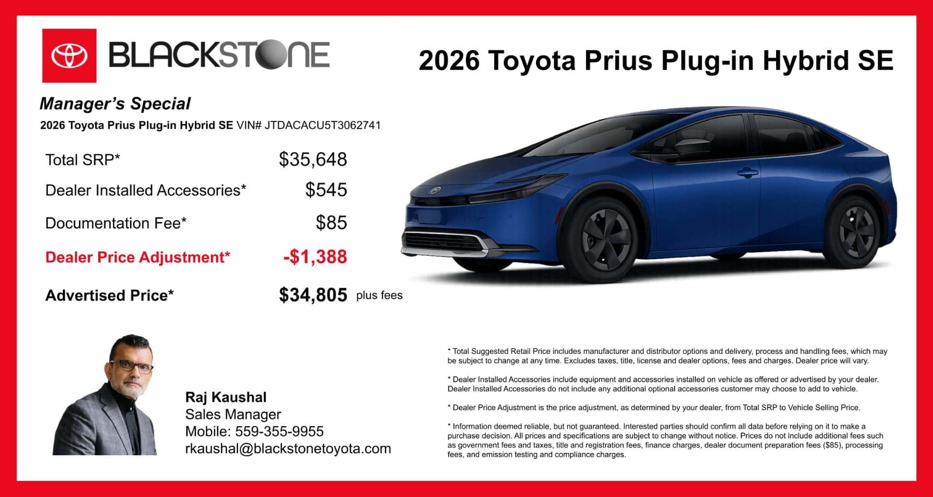 2026 Toyota Prius Plug-in Hybrid SE VIN# JTDACACU5T3062741