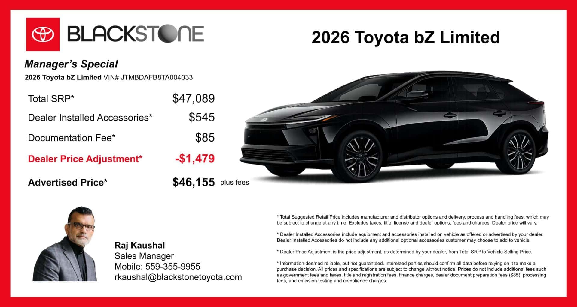 2026 Toyota bZ Limited VIN# JTMBDAFB8TA004033
