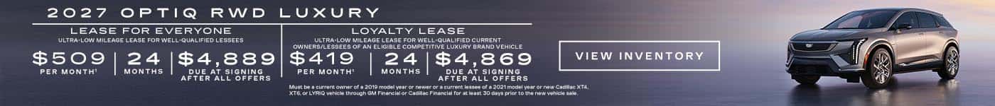 2027 OPTIQ RWD LUXURY. Ultra-low milege lease for well-qualified lessees. $509 per month 24 months. $4,899 due at signing after all offers.