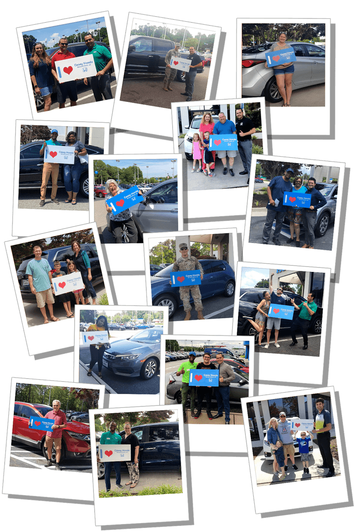 Collage of happy Casey Auto customers 