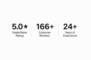 5.0 Dealer Rater Rating 166+ Customer Reviews 24 Years Experience