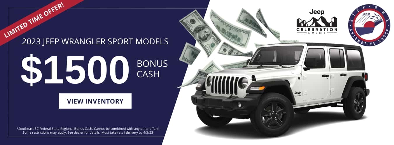 2023 Jeep Wrangler Sport Models $1500 Bonus Cash at CDJR South Savannah