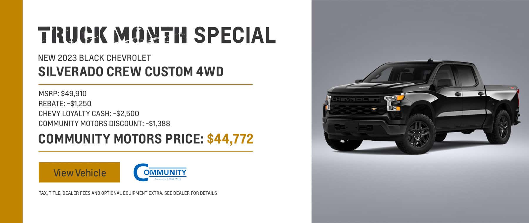 Truck Month Special -New 2023 Black Chevrolet Silverado Crew Custom 4WD