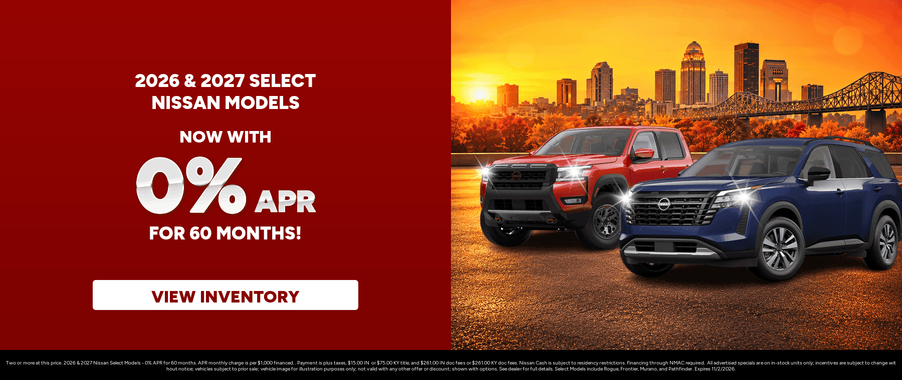 Best finance rates on a 2026 & 2027 Nissan Select Models near Jeffersonville, Indiana