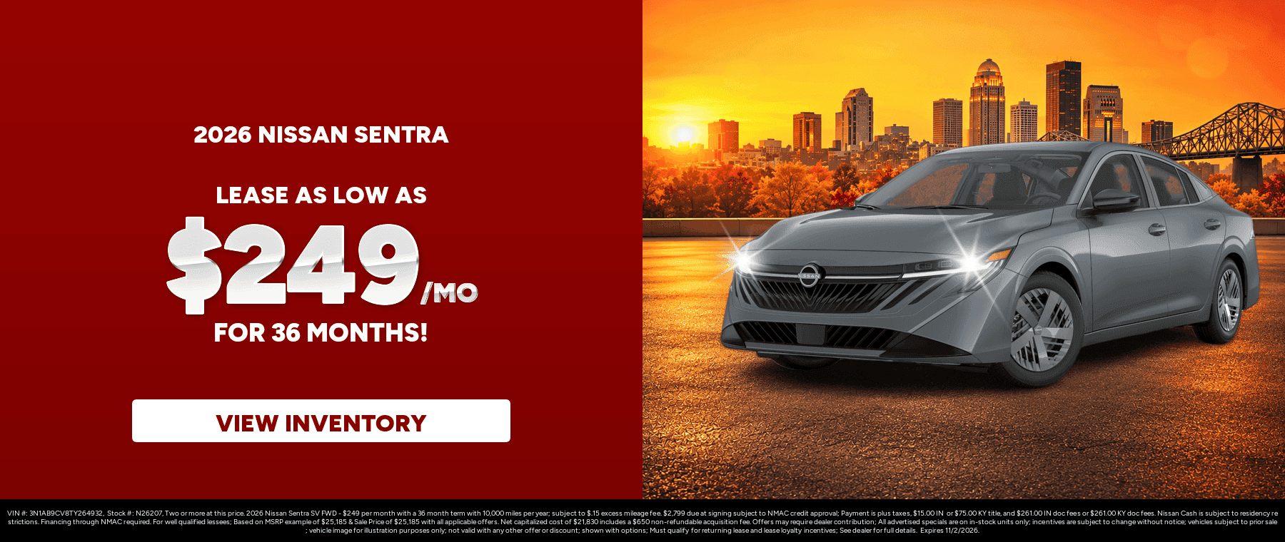 Best lease payments on a 2026 Nissan Sentra near New Albany, IN