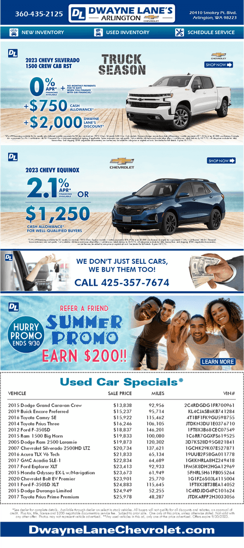 Vehicle Specials in Arlington Dwayne Lane's Arlington Chevrolet