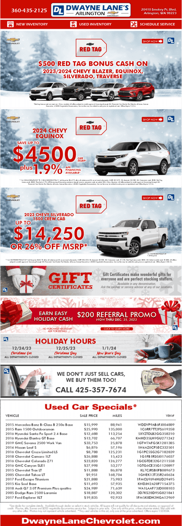 Vehicle Specials in Arlington Dwayne Lane's Arlington Chevrolet
