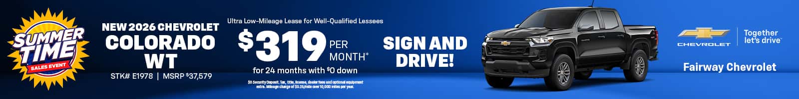 Lease A New 2026 Chevrolet Colorado WT for $319/month