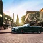 Green AMG S63 Cab. parked at shopping complex