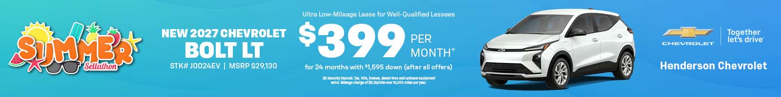 Lease a New 2027 Chevrolet Bolt LT for $399/month