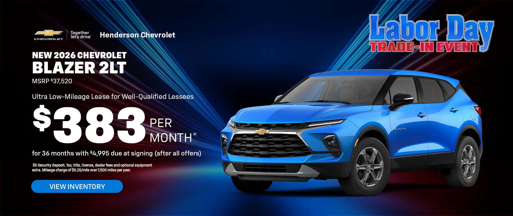 Lease a New 2026 Chevrolet Blazer 2LT for $383/month