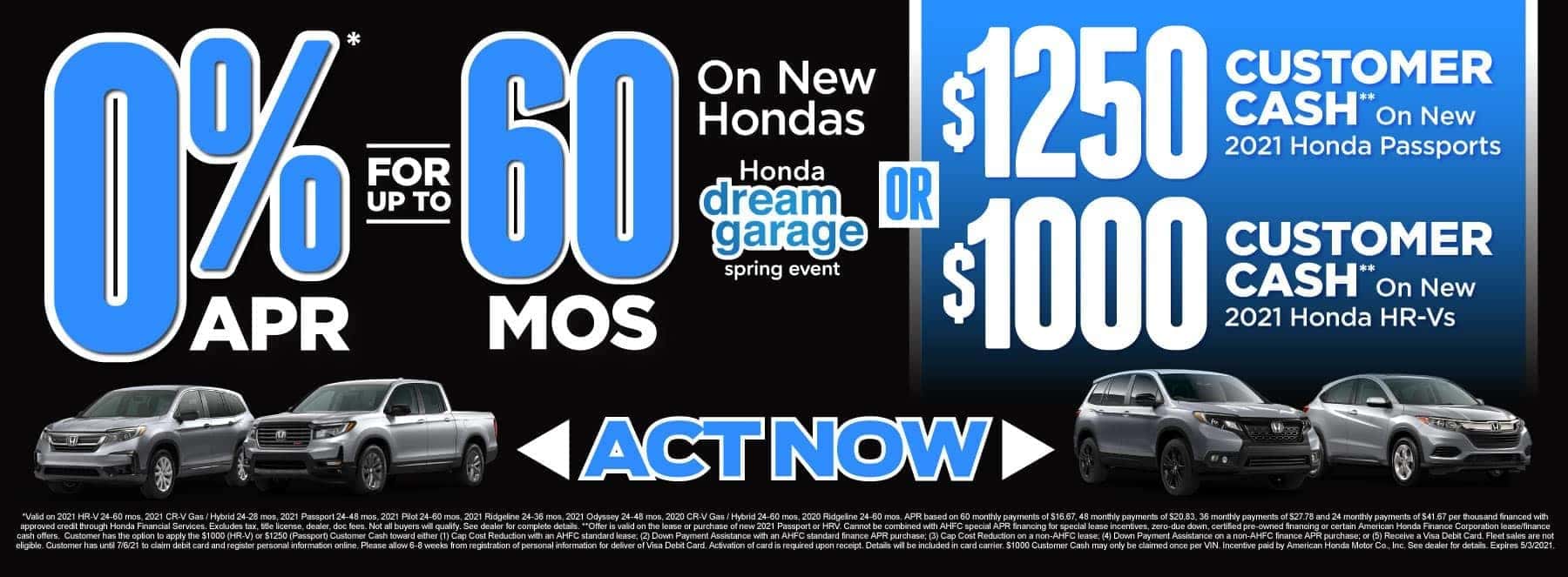 0% APR for up to 60 months on new Hondas | Act Now