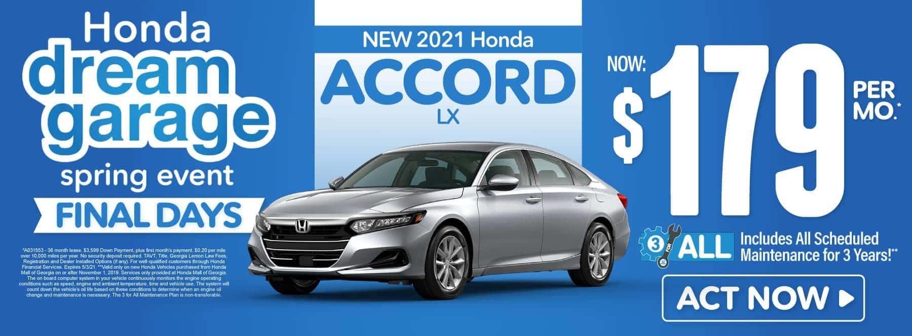 New 2021 Honda Accord | Now $179 per month | Act Now