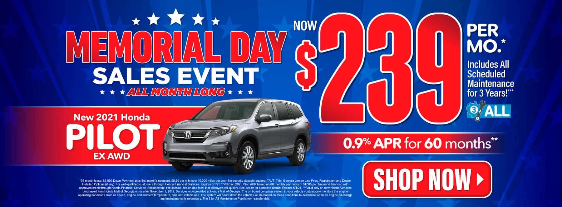 New 2021 Honda Pilot | Now $239 per month | Act Now