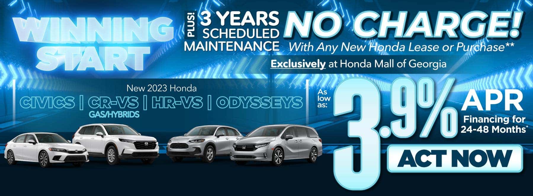 New 2023 Civics/CR-Vs/HR-Vs/Odysseys for 3.9% APR for 24-48 months - Act Now