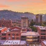 Asheville, North Carolina, USA downtown skyline at dawn.