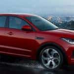 2018 Jaguar E-PACE First Edition driving through rain banner