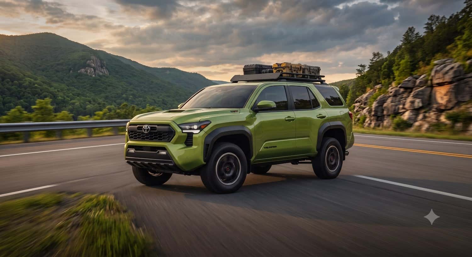 2026 Toyota 4Runner driving on a mountain highway highlighting gas mileage and trim efficiency