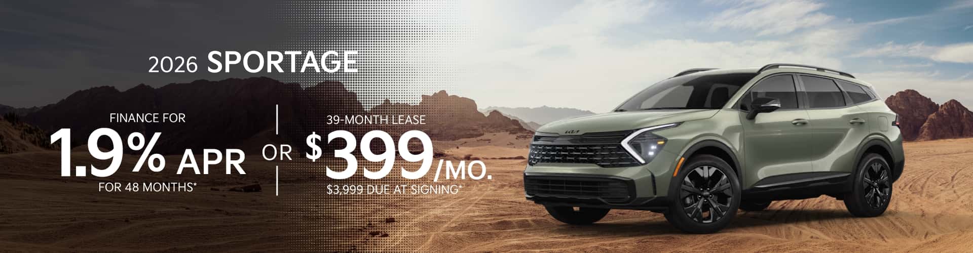 2026 Kia Sportage: 1.90% APR for 48 months or Lease for $399/month for 39 months*