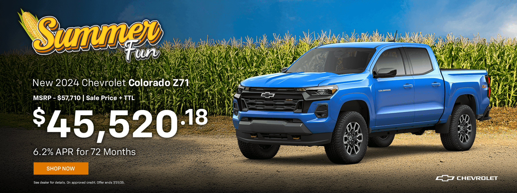 New 2024 Chevrolet Colorado Z71 Subtext MSRP - $57,710 Sale Price - $45,520.18 + TTL 6.2% APR for 72 Months