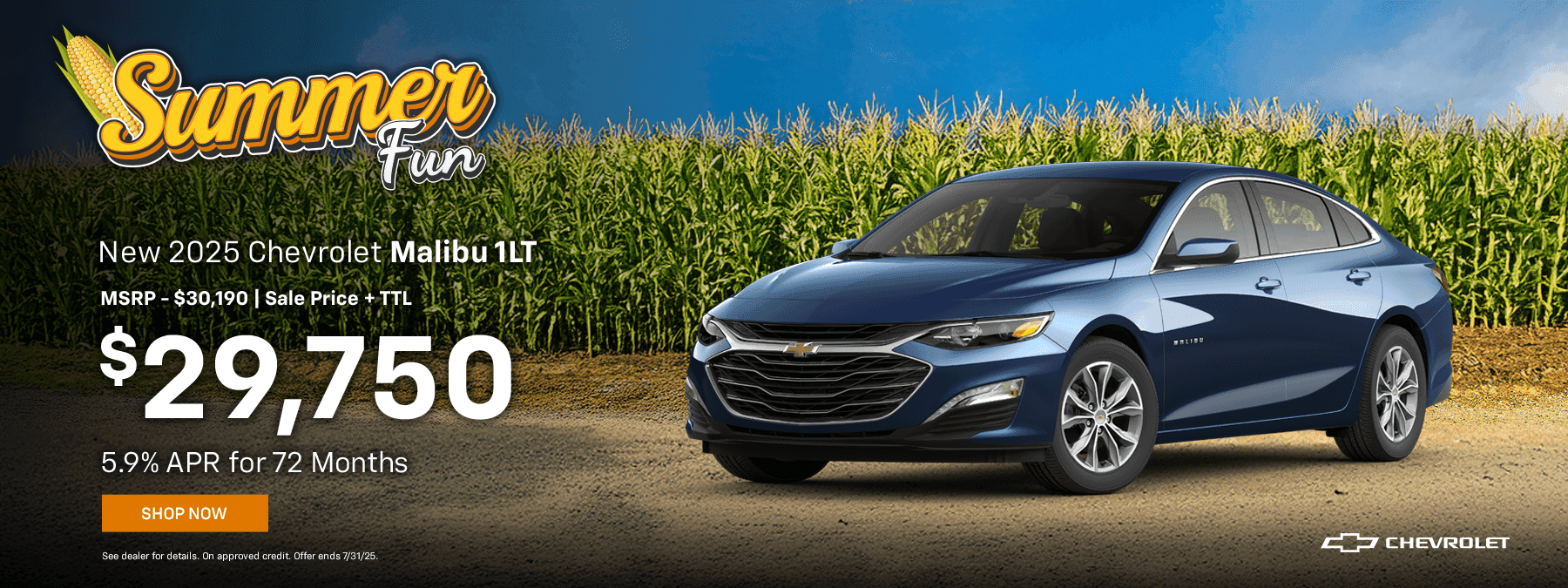 New 2025 Chevrolet Malibu 1LT Subtext MSRP - $30,190 Sale Price - $29,750 + TTL 5.9% APR for 72 Months