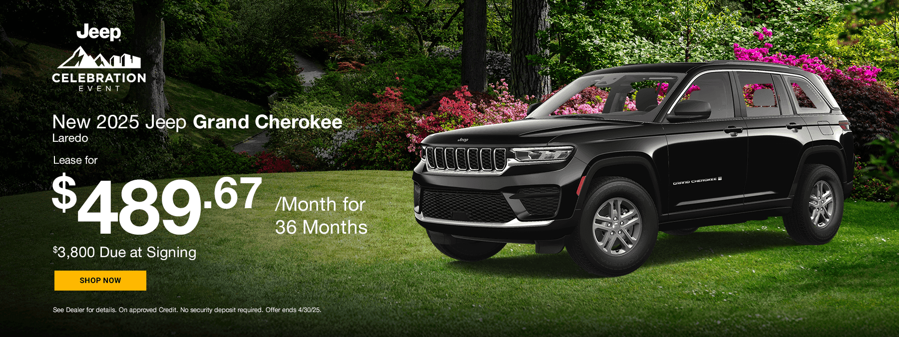 New 2025 Jeep Grand Cherokee Laredo Subtext Lease for $489.67 for 36 Months $3,800 Due at Signing