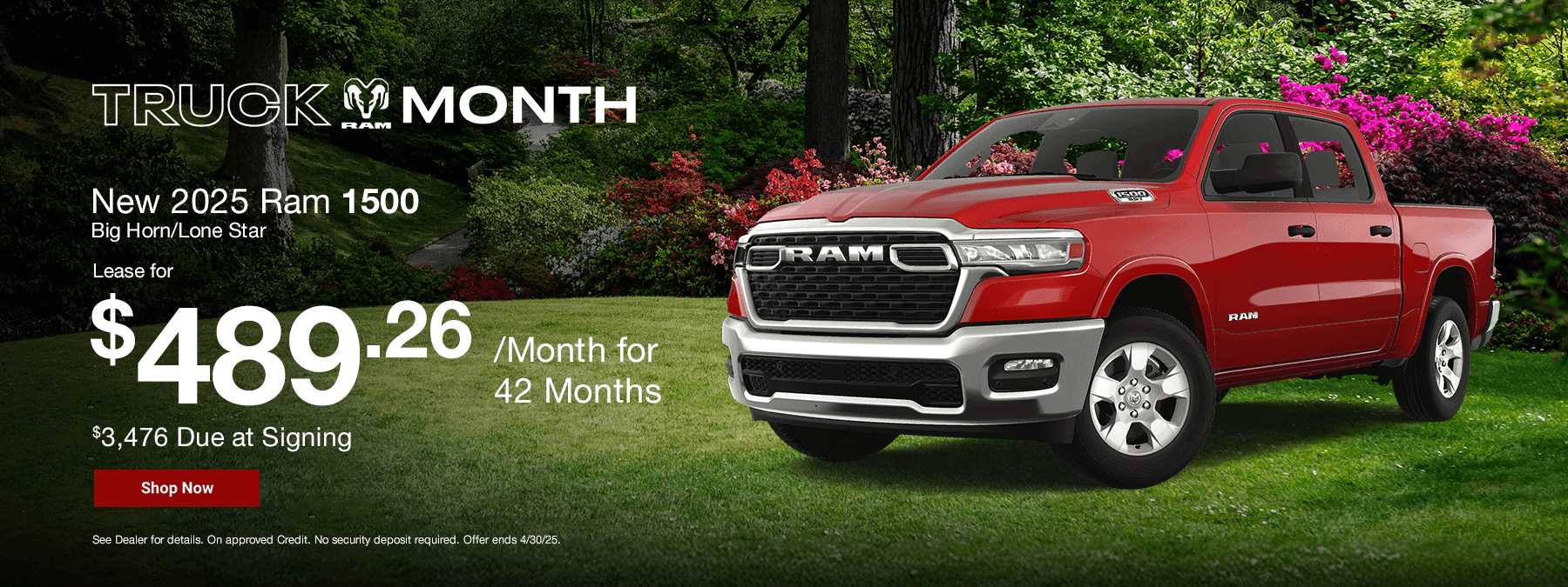 New 2025 Ram 1500 Big Horn/Lone Star Subtext Lease for $489.26/mo for 42 Months $3,476 Due at Signing