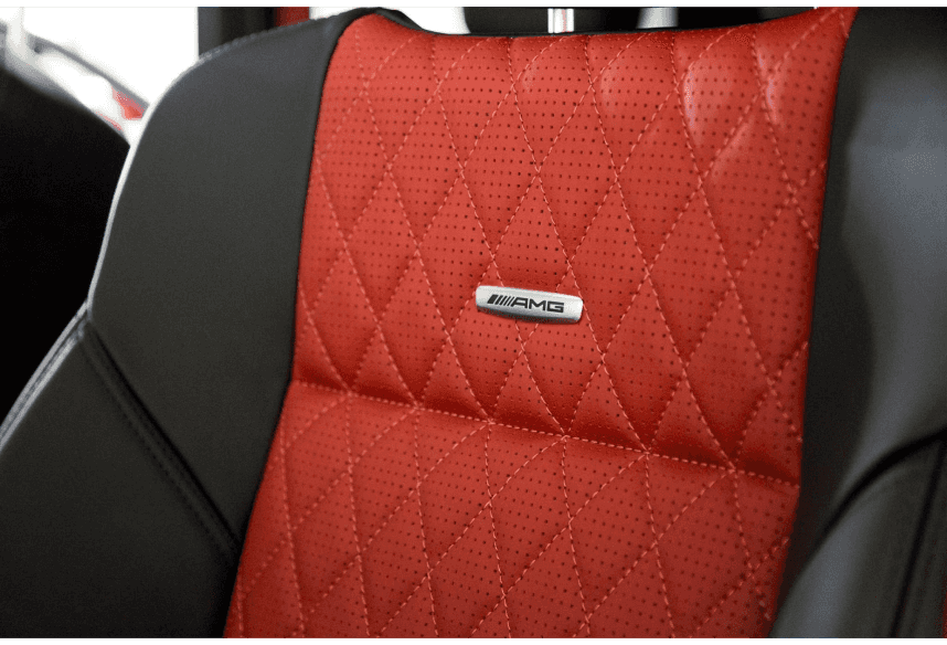 AMG red seat with leather stitching