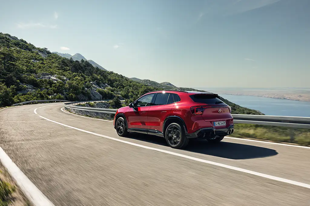 2028 Mercedes-Benz GLA 350 4MATIC Electric driving on a scenic road