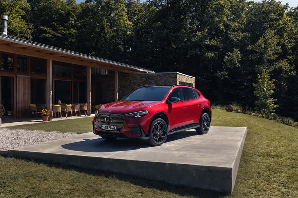 All-electric 2028 Mercedes-Benz GLA charging at a fast-charging station
