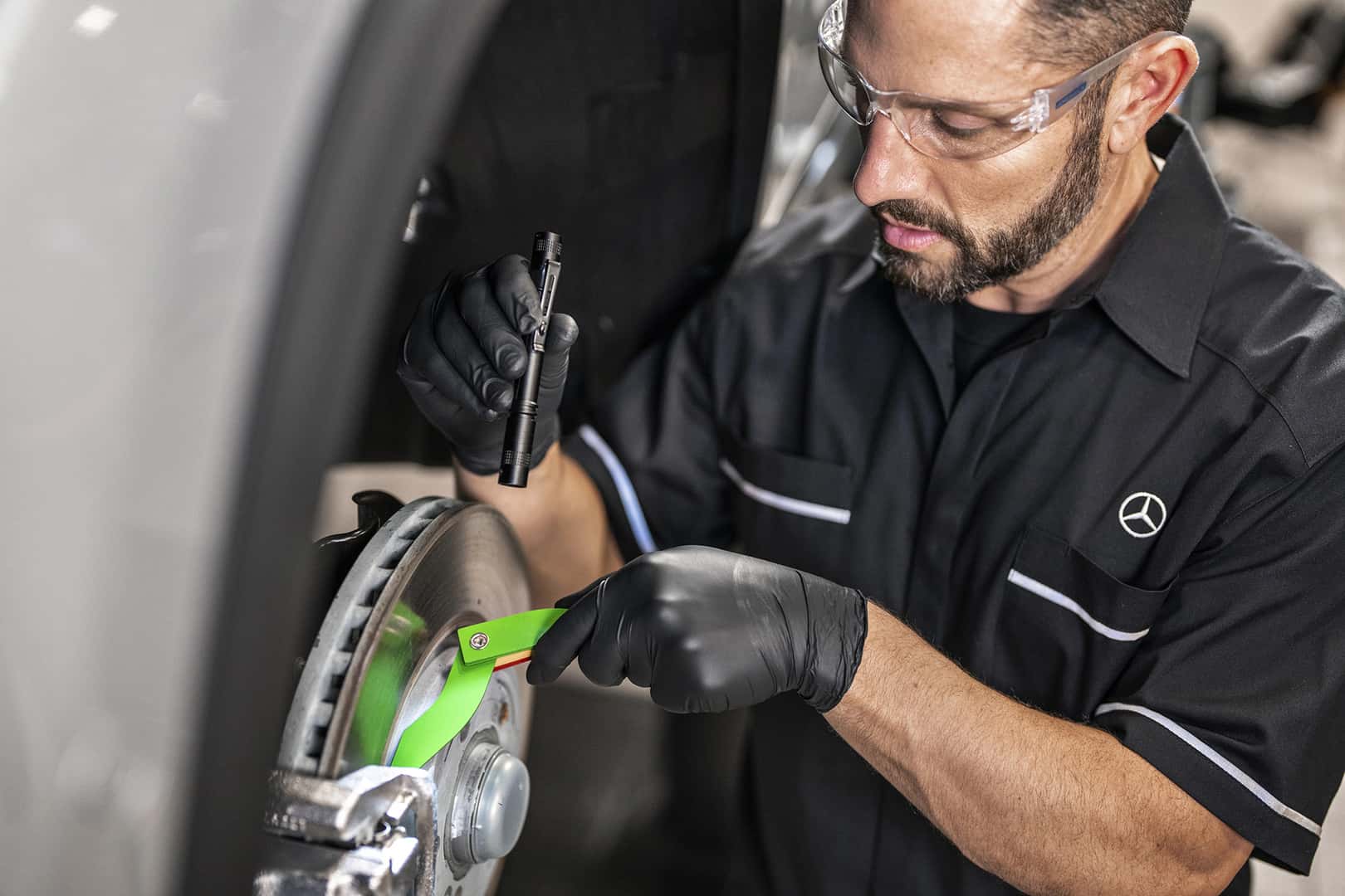 Mercedes-Benz brake rotor inspection at Mercedes-Benz of Laguna Niguel