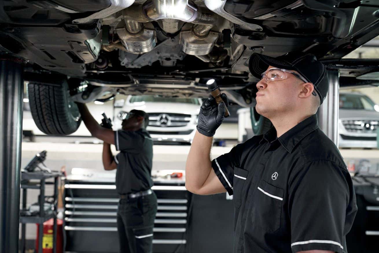 Mercedes-Benz brake caliper and hardware inspection at Mercedes-Benz of Laguna Niguel