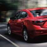 2018 mazda 3 sedan rear view in red