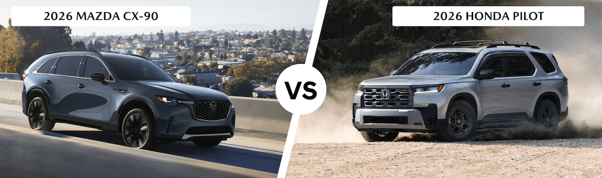 Mazda CX-90 and Honda Pilot TrailSport with vs text in center