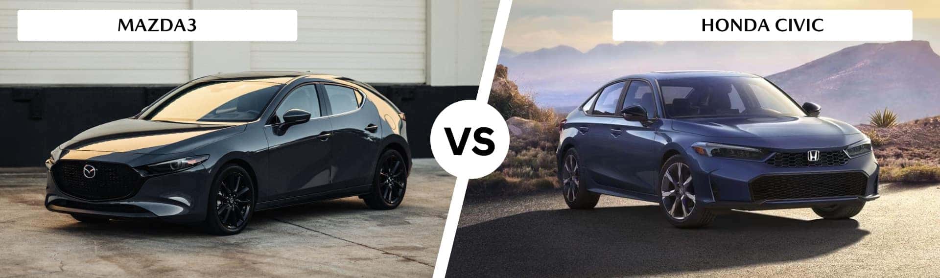 Mazda 3 hatchback and Honda Civic with vs text in center