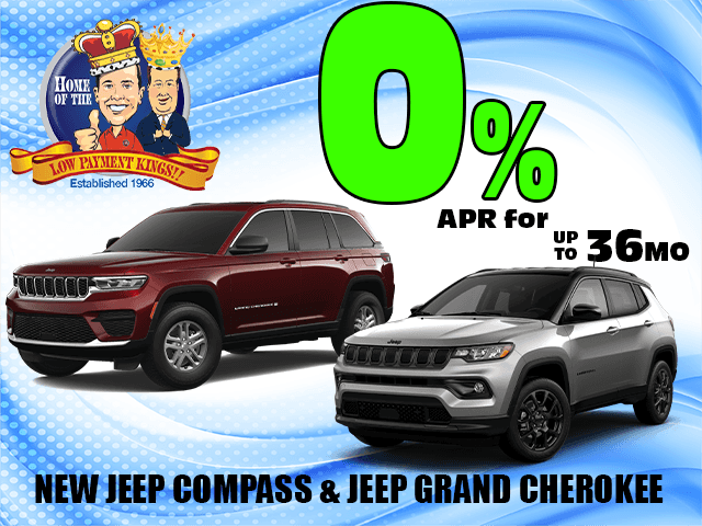 0% for up to 36 mo on the Purchase of 2024 Jeep Grand Cherokee and 2024 Jeep Compass