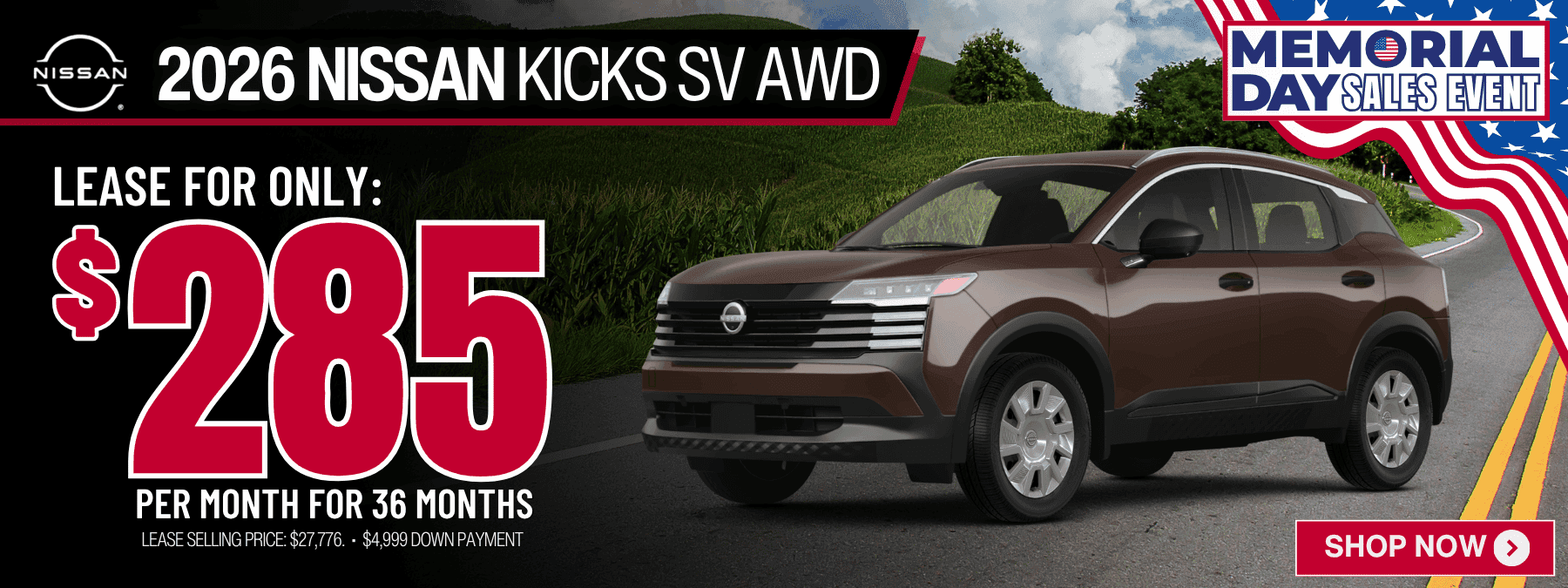 nissan kicks lease offer memorial day 2026