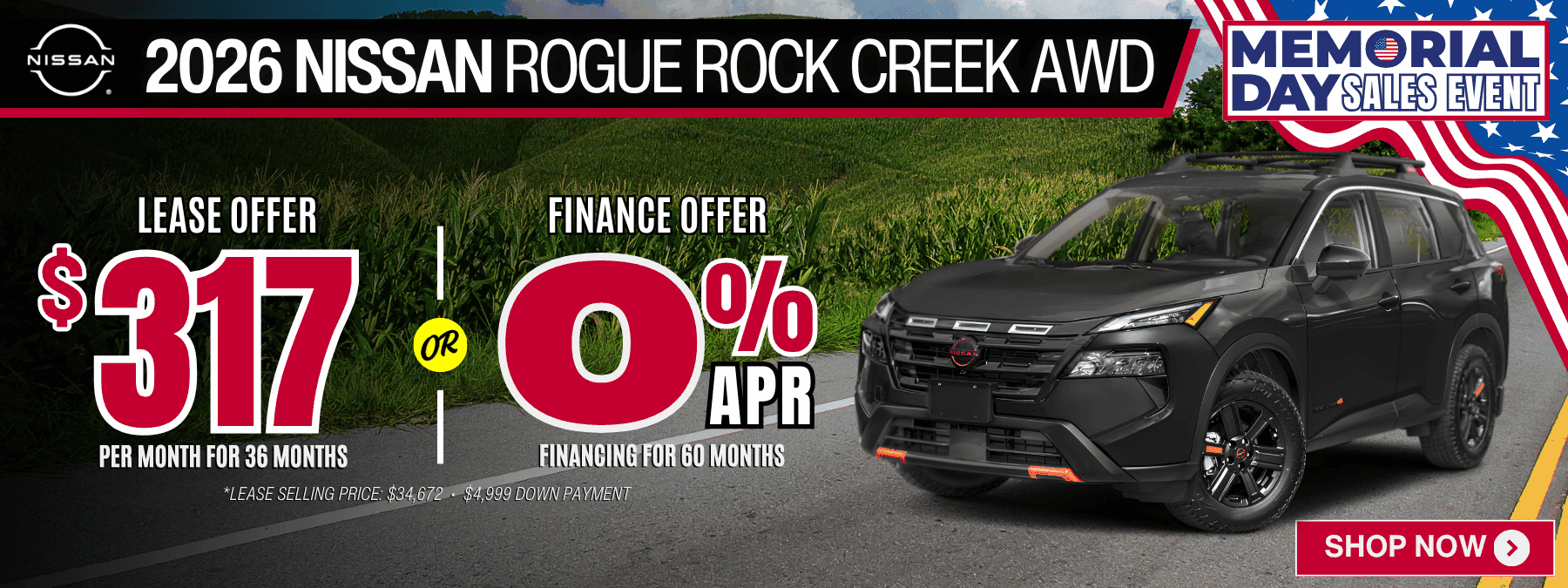 nissan rogue lease apr offer memorial day 2026