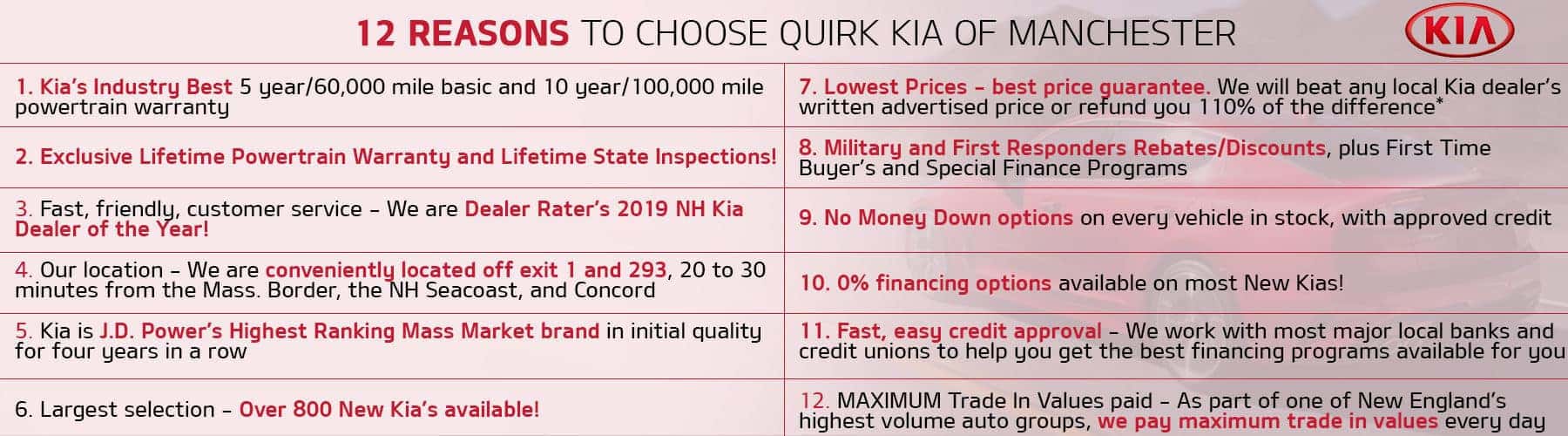12 Reasons to Choose Quirk Kia!
