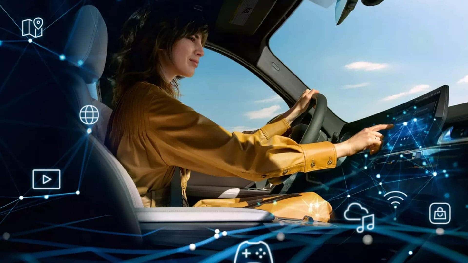 woman inside bmw x3 - tech