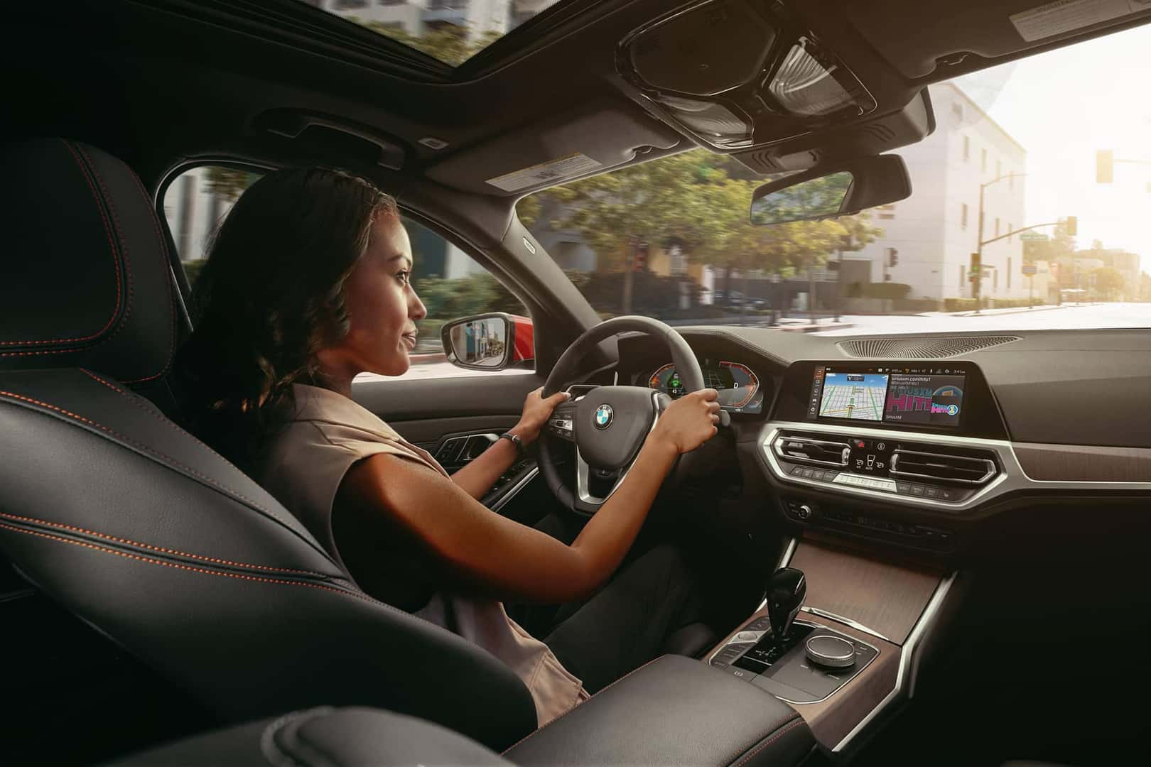 woman driving bmw