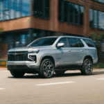 Chevy Tahoe driving down a street