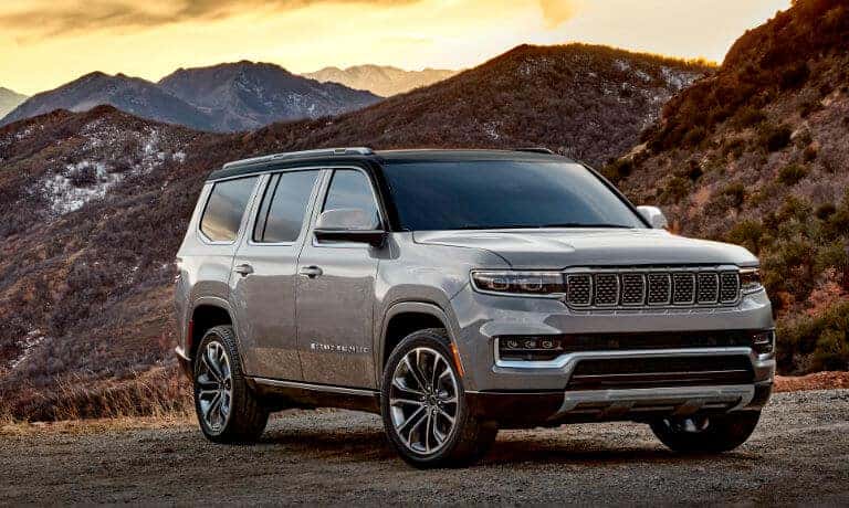 2022 Grand Wagoneer exterior in front of mountains at sunset