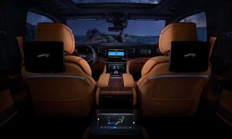 2022 Grand Wagoneer interior front at night