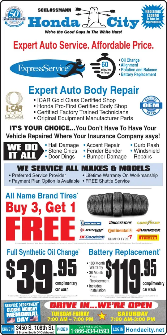 Auto Service Specials Newspaper Ad | Schlossmann Honda City