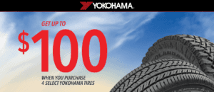 When you purchase a set of four (4) select Yokohama tires you may be eligible to receive up to a $100 Yokohama Visa® Prepaid Card or Visa Virtual Account. When you purchase a set of four (4) select Yokohama tires you may be eligible to receive up to a $100 Yokohama Visa® Prepaid Card or Visa Virtual Account.