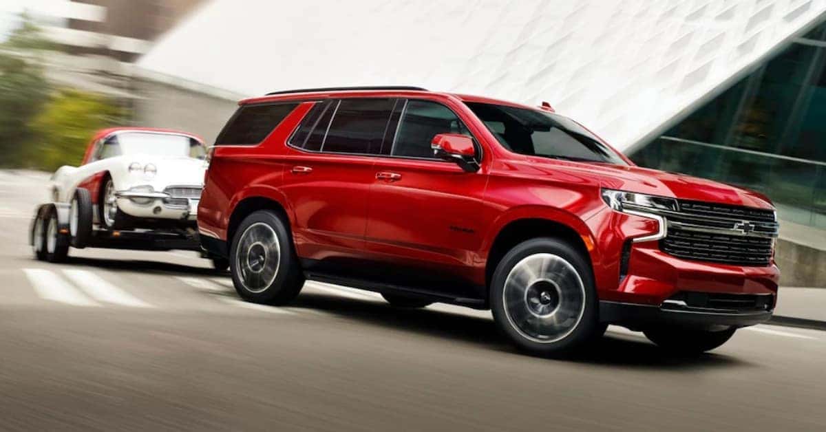 2023 Chevrolet Tahoe Towing Car on Trailer