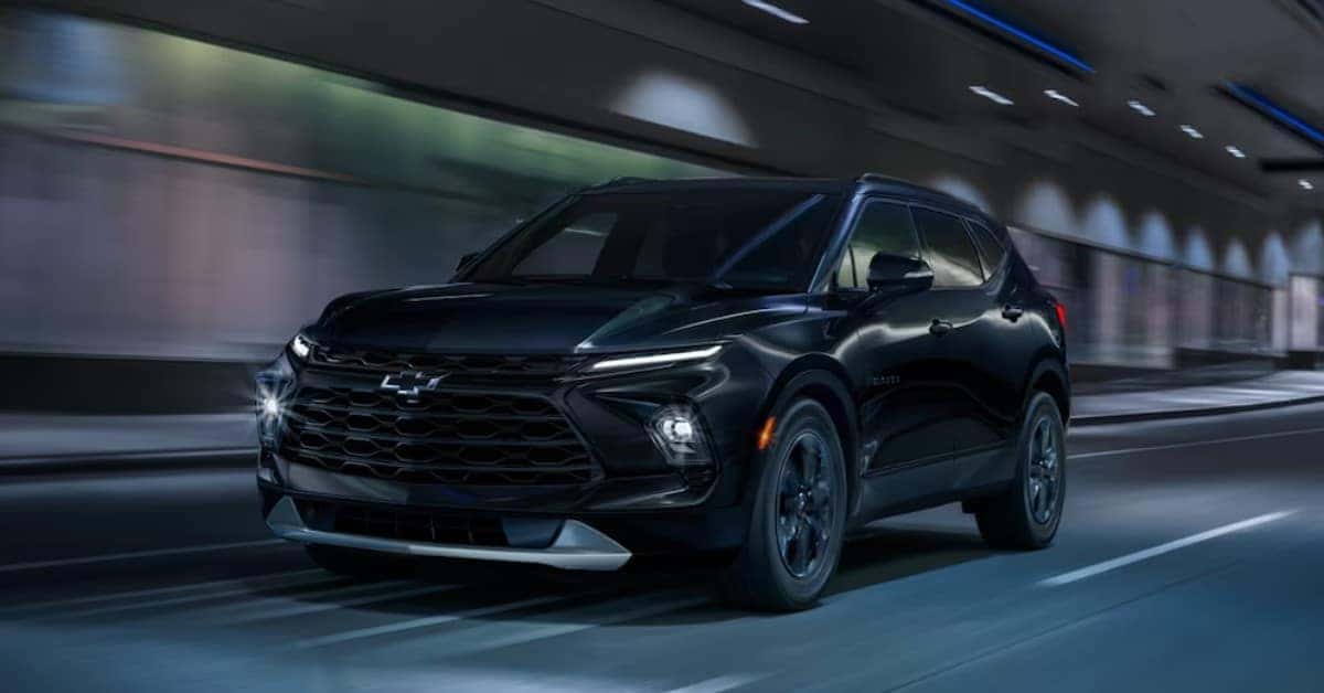 Black 2023 Chevrolet Blazer Driving Down The Road | 2023 Chevrolet Blazer Capability